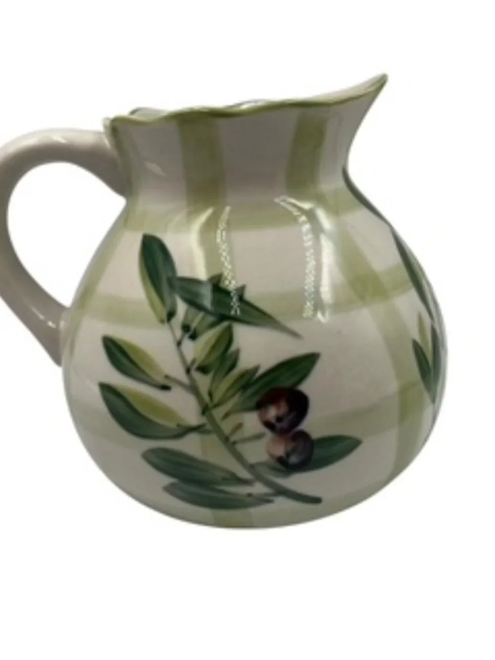 Hand Painted Italian Style Ceramic Pitchers Olive Branch Motif set of 2